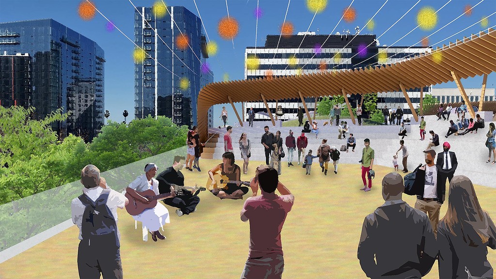 A group of people at a park.